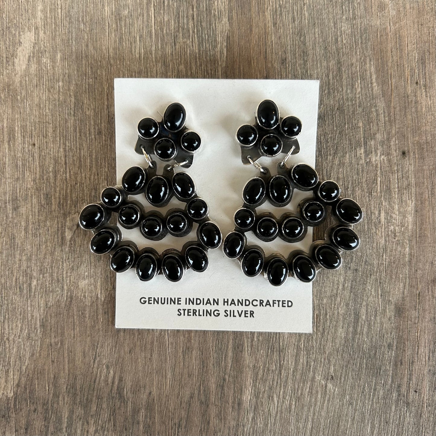 Navajo Handmade Signed "JD" Black Onyx & Sterling Silver Earrings